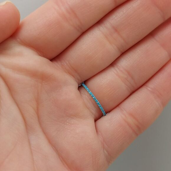 Turqouise 925 Sterling Silver Band Stacking Ring Blue - Picture 4 of 11